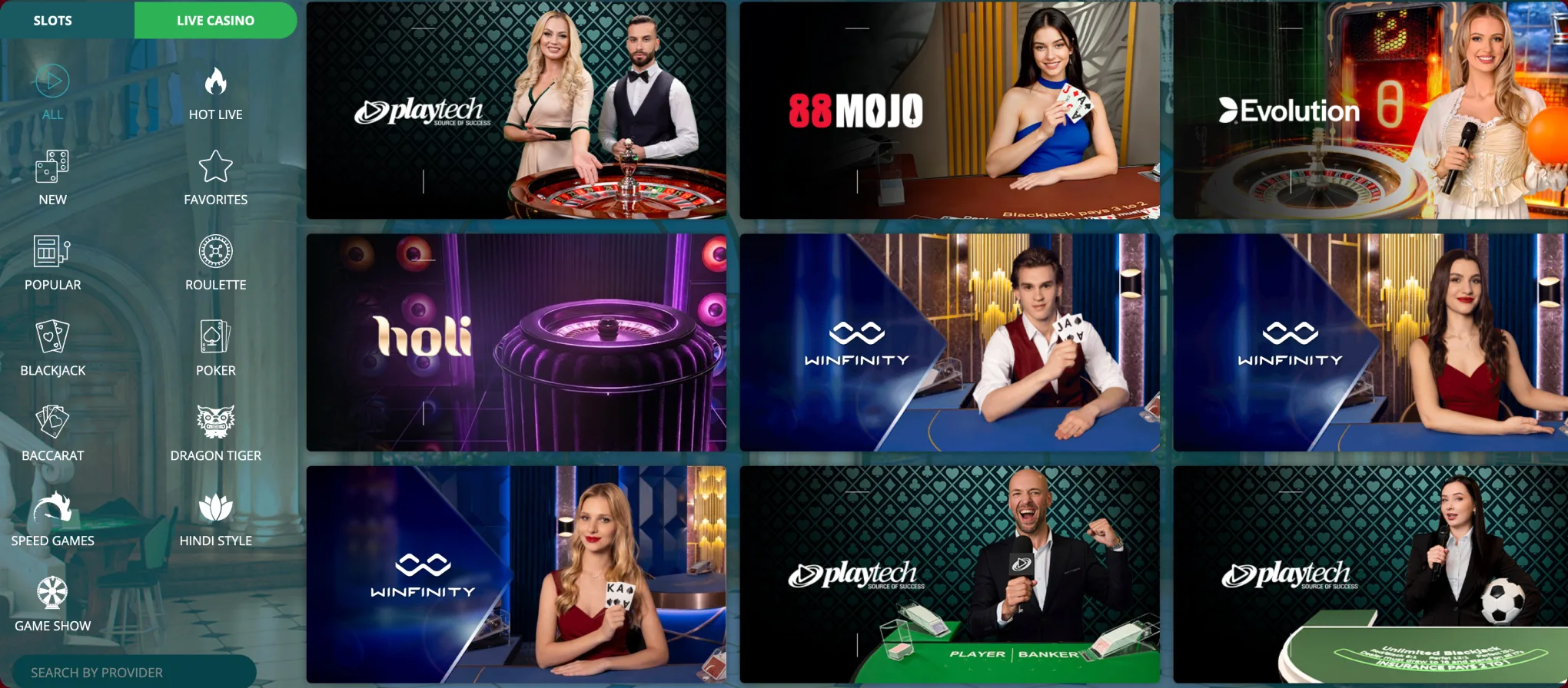 The 22Bet live dealer room